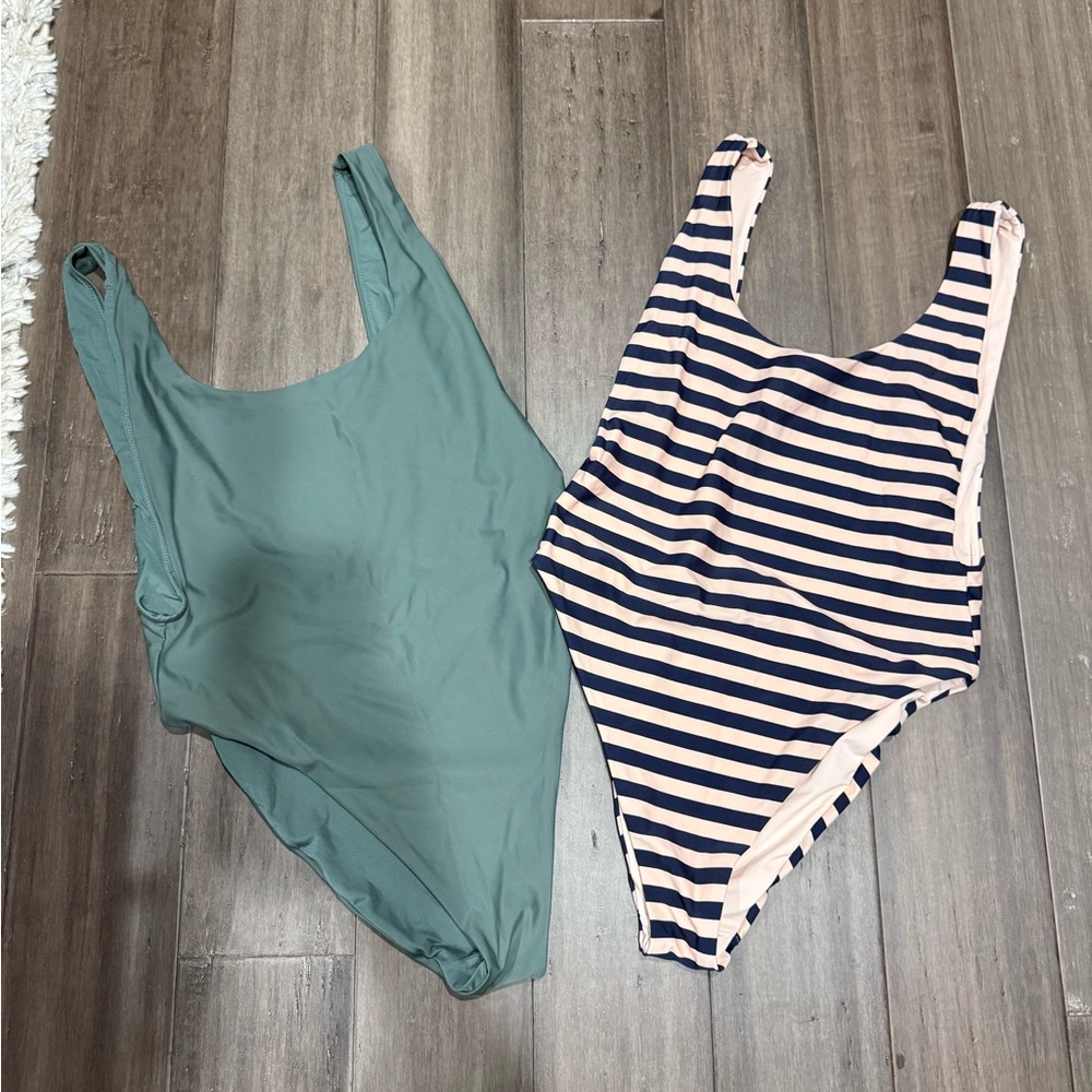 Aerie Green and Striped Women Swim One Pieces